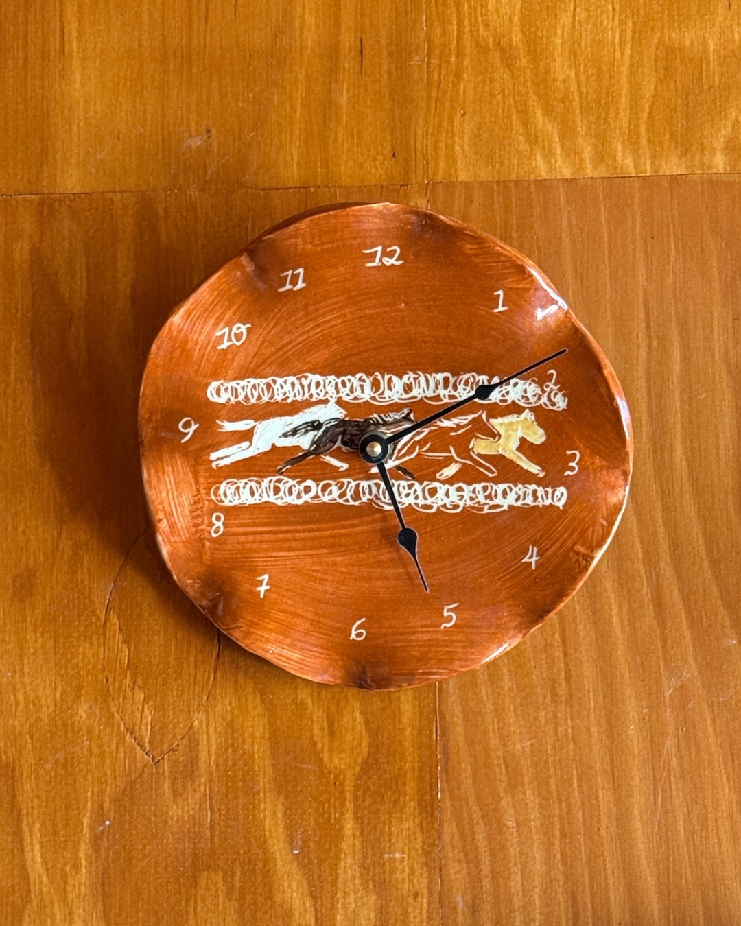 Swirly Horses in Orange - Clock