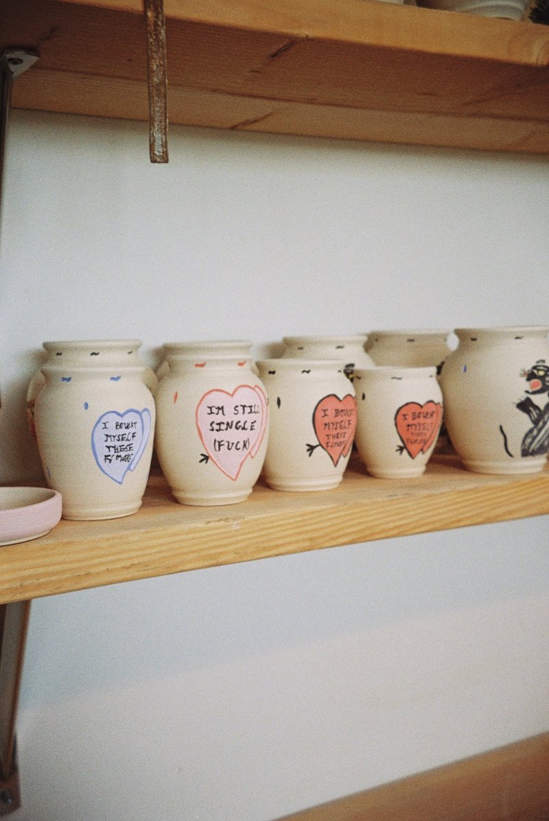 Pots on a shelf