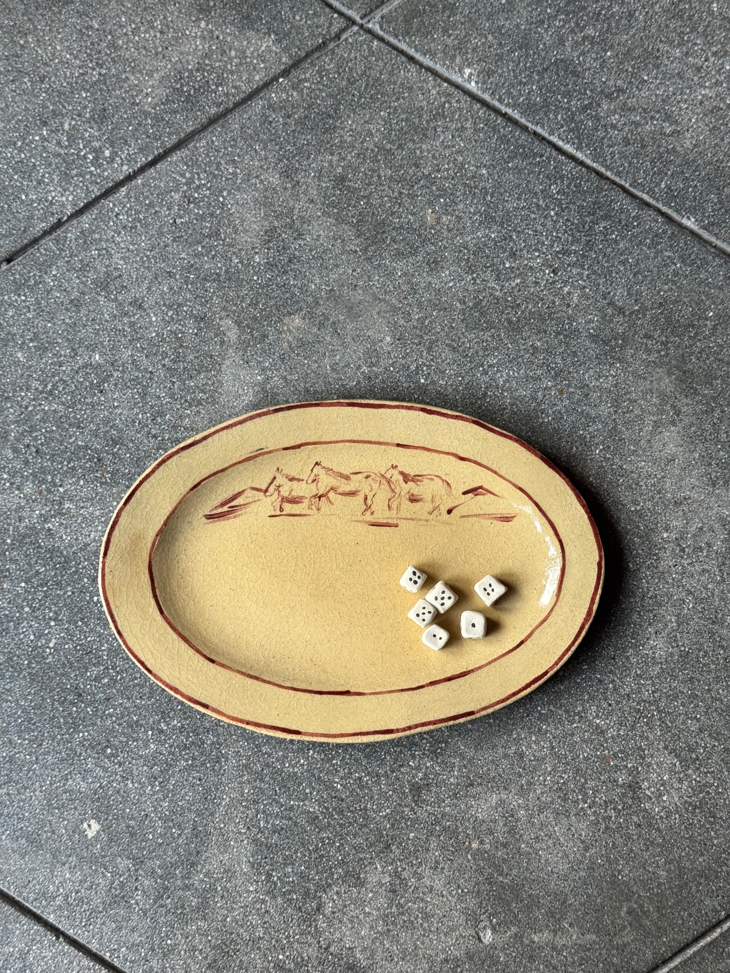 Horses in the Distance - Large Oval Bistro