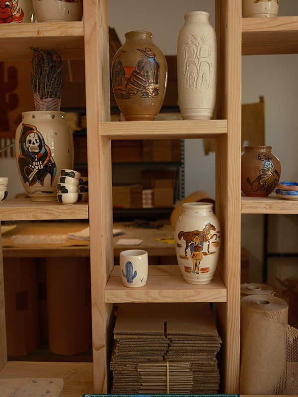 Pots on shelf